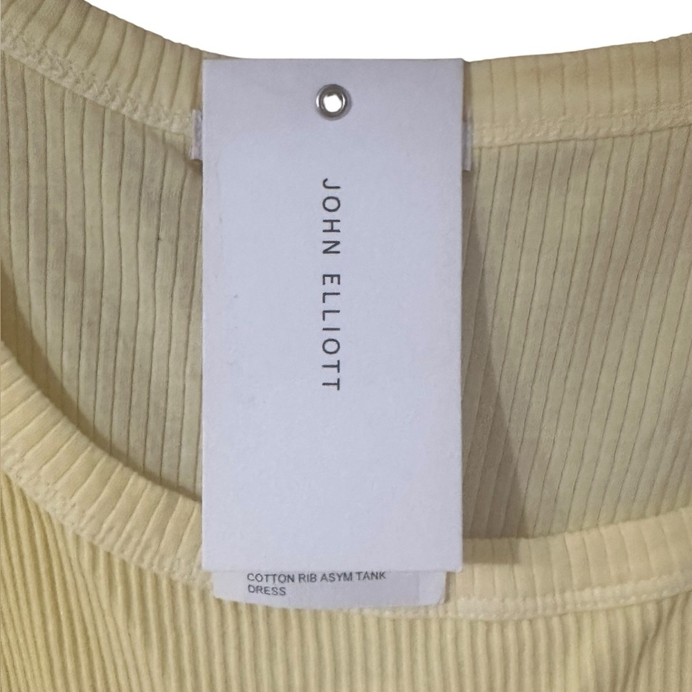 John Elliot Pale Yellow Cotton Ribbed Asymmetrical Tank Dress - Picture 4 of 15